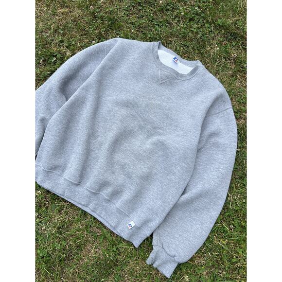 Vintage Y2K Russell Crewneck Sweatshirt Heather Grey Blank - Picture 2 of 9